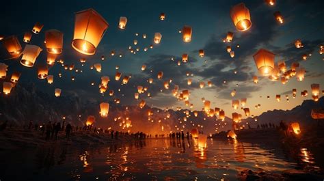 Premium AI Image | Paper lanterns into the night sky Generative Ai