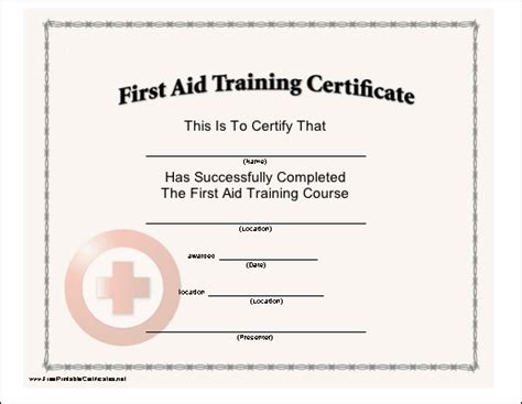 First Aid Training Printable Certificate