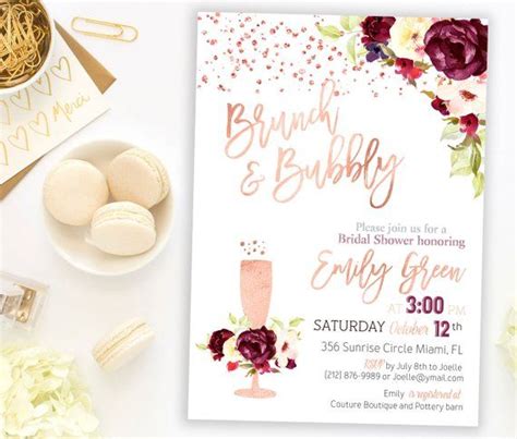 Burgundy Brunch And Bubbly Invitation Couple Shower Bridal Etsy Rose Gold Invitations