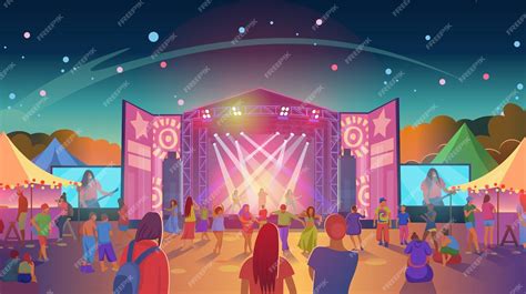 Premium Vector Open Air Music Festival Music Stages Vector