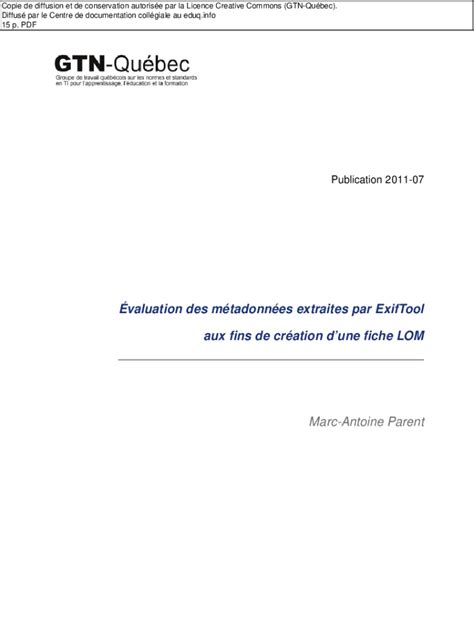 Remplissable En Ligne Cdc Qc Valuation Des Mtadonnes Extraites Par