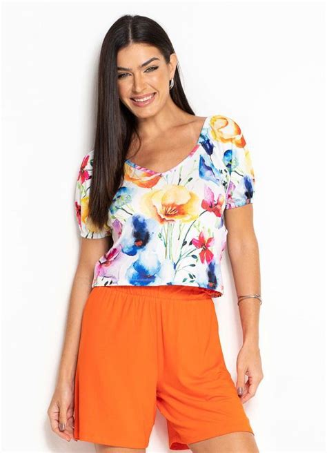 Blusa Decote Coração Floral Aquarelado Romântico bonprix