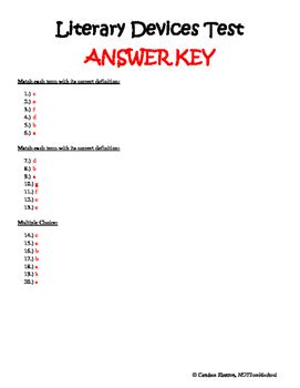 Literary Devices Test Answer Key By Not Cool School Tpt