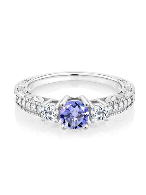 Gem Stone King 925 Sterling Silver Blue Tanzanite And White Topaz