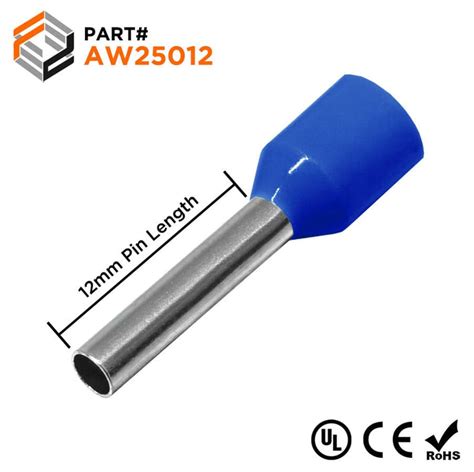 Aw25012 14 Awg Insulated Wire Ferrules 12mm Pin Blue Ul Recognized