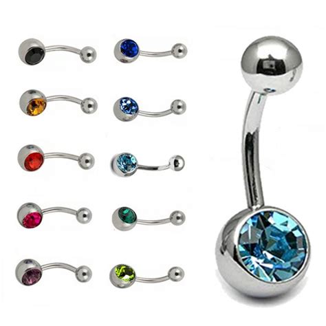 Single CZ Gem 316L Surgical Stainless Steel Belly Bar 10 Colours OZ