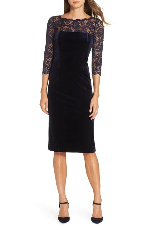 Eliza J Lace And Velvet Sheath Dress Nordstrom Winter Wedding Guest