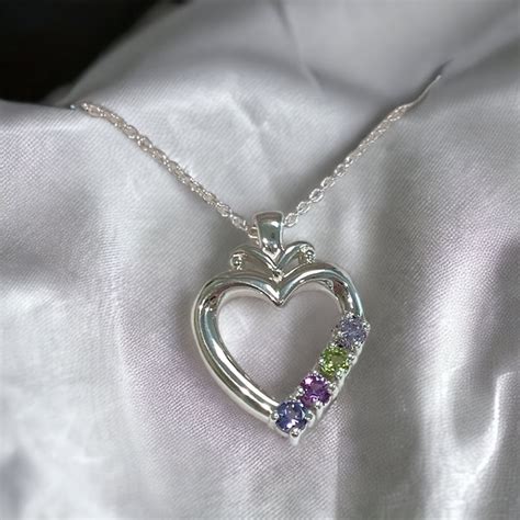 White Gold Birthstone Heart Pendant Etsy