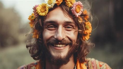 Premium Ai Image A Man With A Flower Crown On His Head Smiles For The