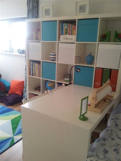 Playroom And Guestroom Combined Using Ikea Expedit Move Desk Along Expedit To Creat A Larger