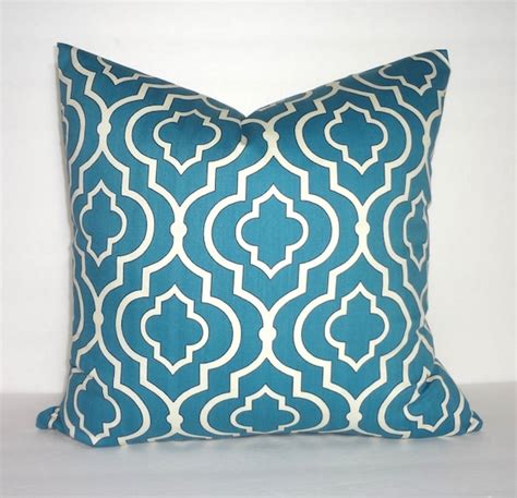 Beautiful Teal Blue And Ivory Geometric Pillow Cover Decorative Etsy