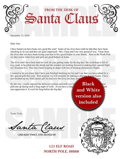 Santa Letter Printable Template Editable Santa Letter Instant Etsy