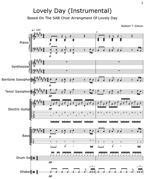 Lovely Day (Instrumental) - Sheet music for Piano, Synth Bass, Baritone Saxophone, Tenor ...