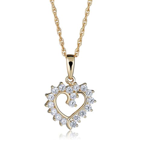 Avora 10k Yellow Gold Simulated Diamond Cz Sunburst Heart Pendant