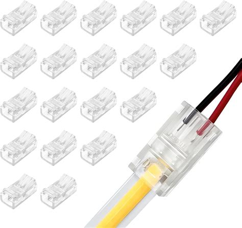 20 Pieces 2 Pin 8mm LED COB Strip Connector Transparent Solderless LED