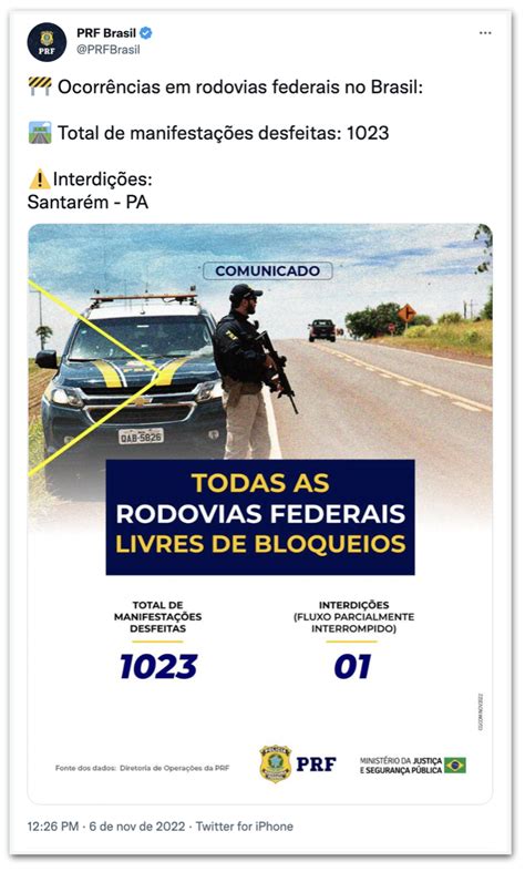 Todas as rodovias federais estão livres de bloqueios diz PRF