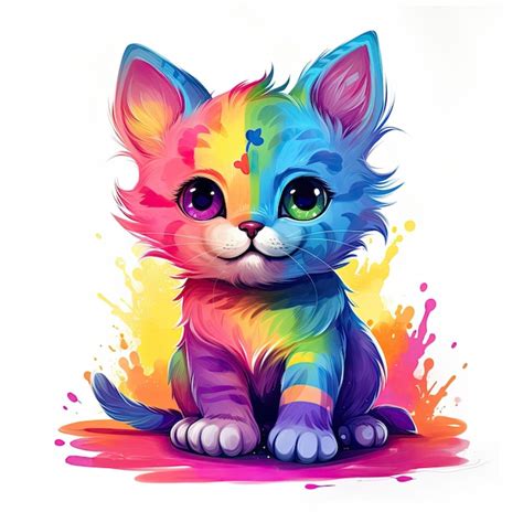 Premium Ai Image Vibrant Rainbow Kitten With Colorful Splashes