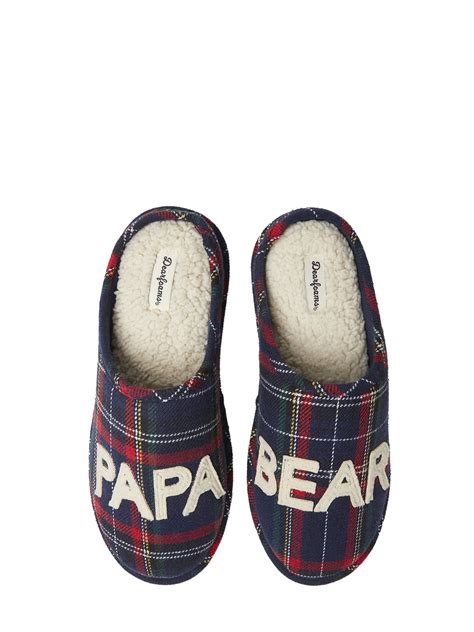 Dearfoams Mens Papa Bear Plaid Clog Slippers