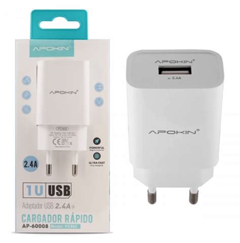 Cargador Red Entrada Usb A A Sin Cable Apokin Pc Blanco Tec