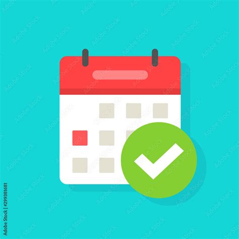 Calendar With Checkmark Or Tick Notice Icon Vector Flat Cartoon Event