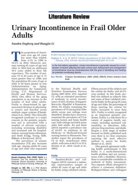 Pdf Urinary Incontinence In Frail Older Adults