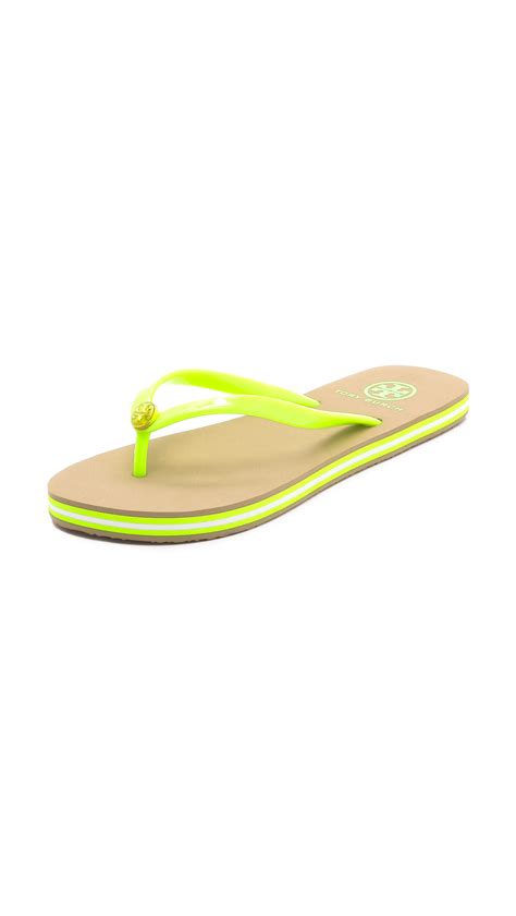 Lyst Tory Burch Neon Striped Flip Flops In Yellow