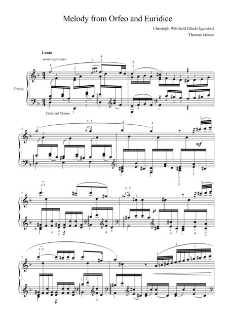 Melody From Orfeo Ed Euridice Piano Solo Digital Sheet Music