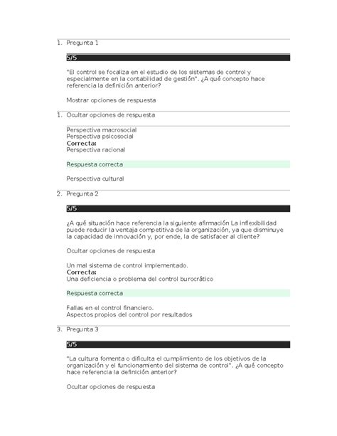 Prueba De Control De Gesti N Pregunta El Control Se Focaliza