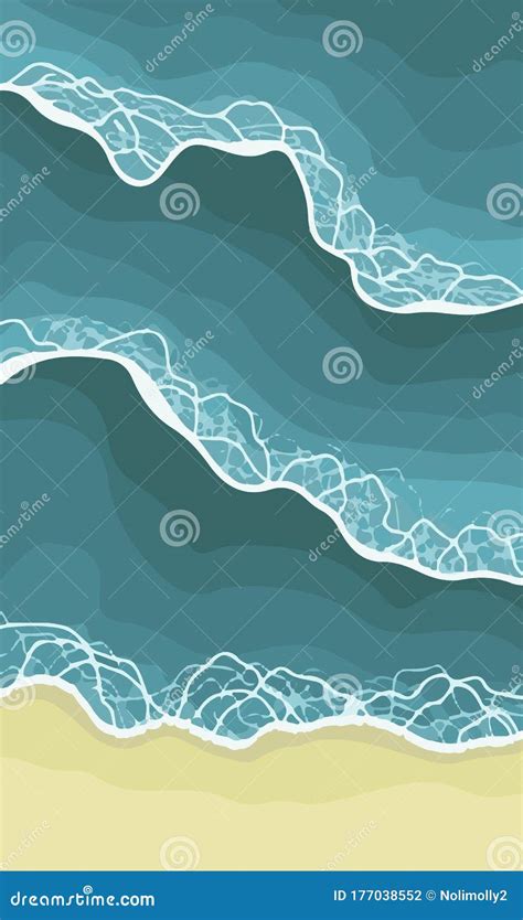 Summer Sea with Waves Background, Yellow Sand Beach, Vector Design Template, Illustration Stock ...