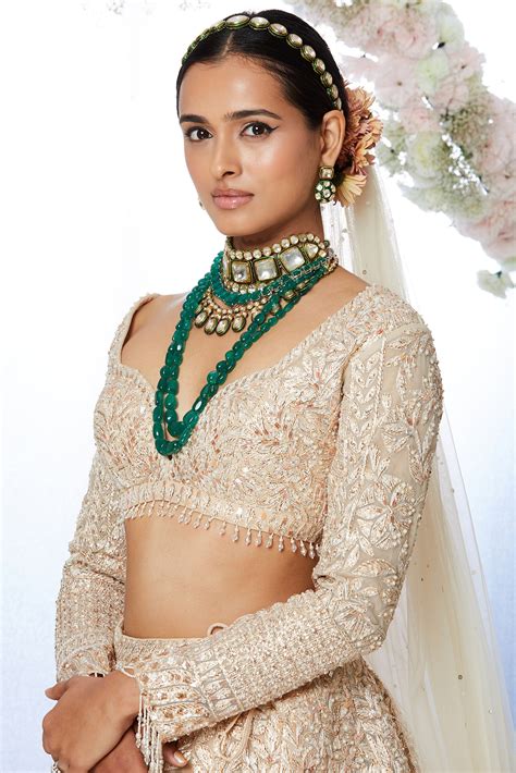 Rose Gold Embroidered Bridal Lehenga Set By Seema Gujral At Pernias