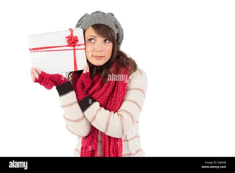 Beautiful Brunette Holding Gift Hi Res Stock Photography And Images Alamy