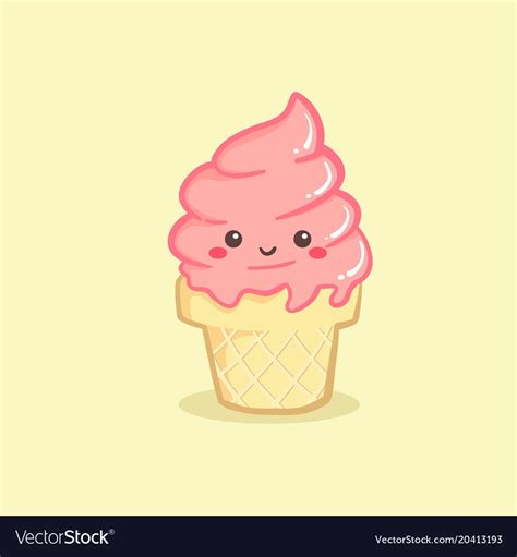 Cute Strawberry Pink Ice Cream Cone Royalty Free Vector