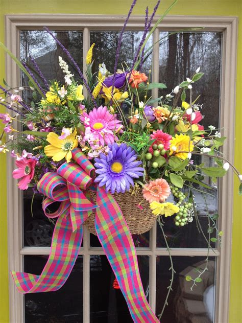 Bright Spring Basket Easter Wreath Colorful Front Door Arrangement