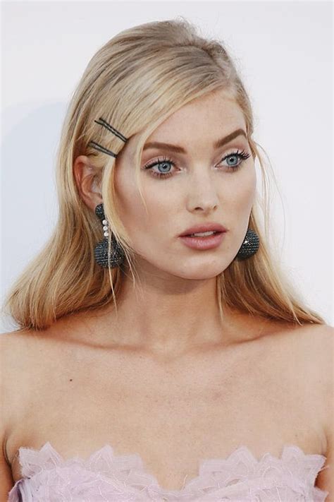 Elsa Hosk Straight Light Brown Bobby Pins Overgrown Bangs Hairstyle