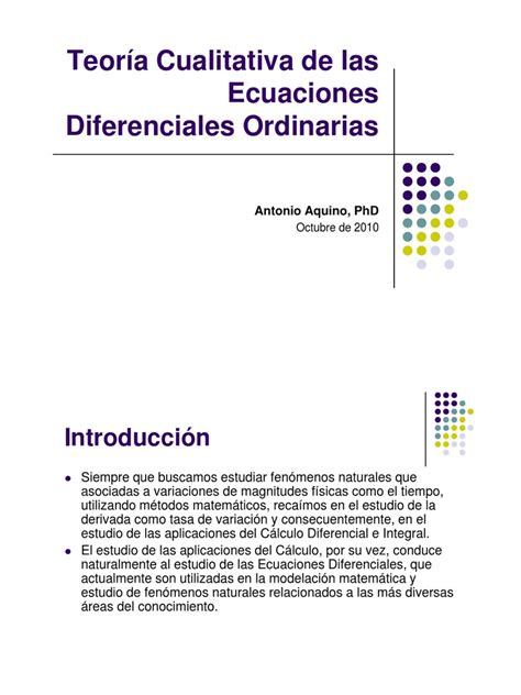 Teoría Cualitativa De Las Edo Pdf Valores Propios Y Vectores