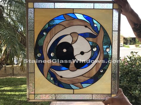 Ying Yang And Dolphins Leaded Stained Glass Window Panel Also Available Insulated And Pre