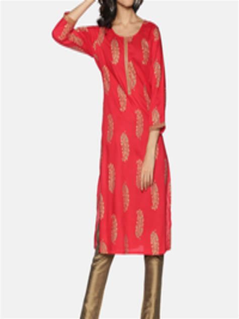 Buy Saffron Threads Women Red Ethnic Motifs Printed Kurti With Trousers