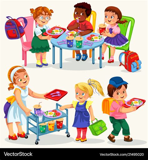 Schoolchildren Having Lunch Royalty Free Vector Image