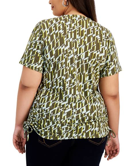 Inc International Concepts Plus Size Cotton Printed Side Ruched T Shirt