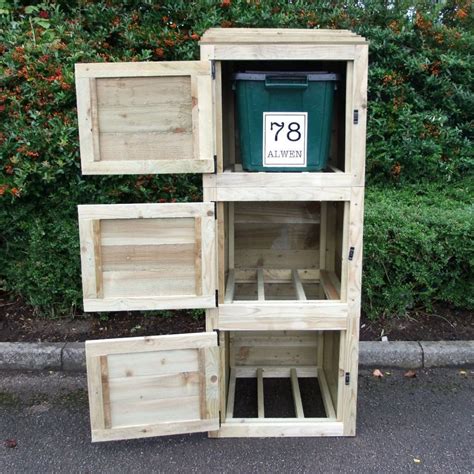 Recycle Bin Store For 3 Bins With Doors And 3 Address Stickers