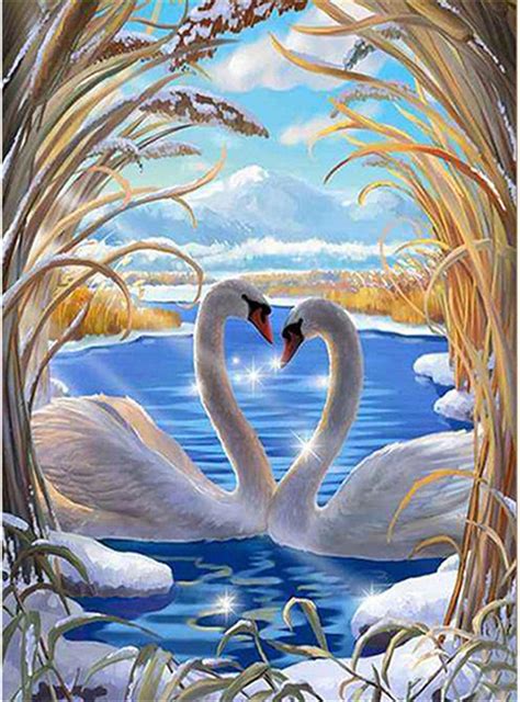 D Diamond Painting Cygne Amour Paysage X Cm Diy Peinture Diamant