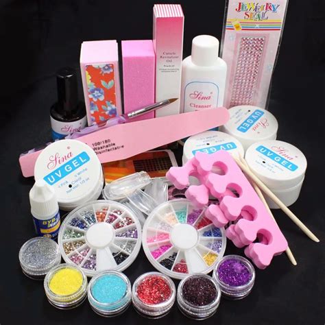 Nail Art Kits Full Acrylic Glitter Powder Glue File French Nail Art UV ...