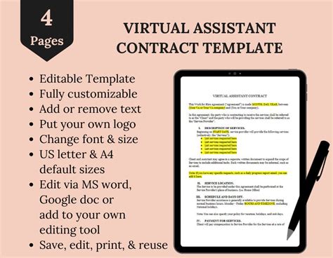 Editable Virtual Assistant Contract Template Personal Assistant