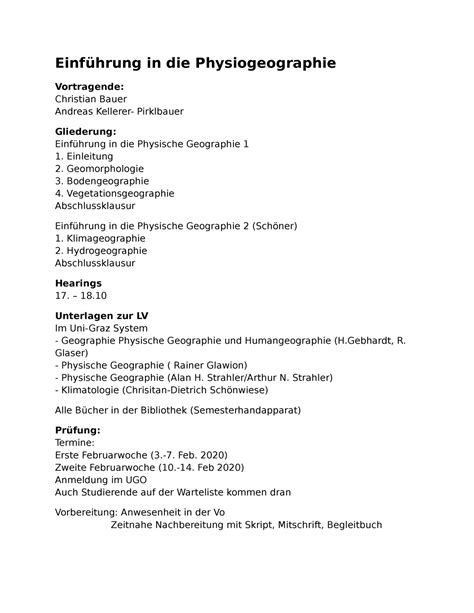 Physiogeographie Mitschrift Der Vorlesungen Im Ersten Semester