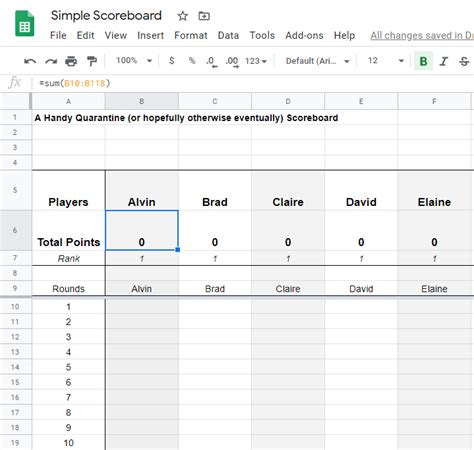 Scoreboard Excel Template