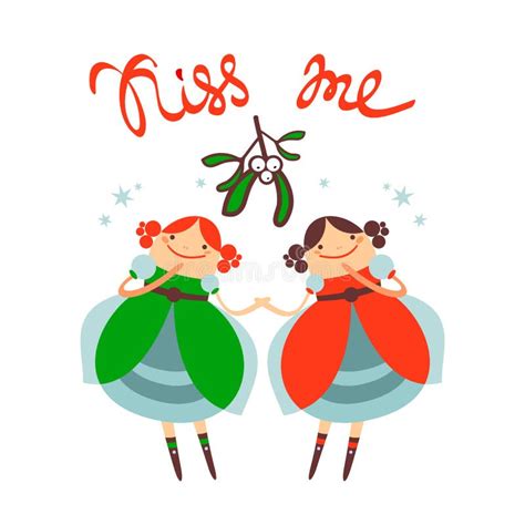 Mistletoe Lesbian Kiss Stock Vector Illustration Of Isolated 83124864