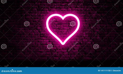 Neon heart on brick wall stock photo. Image of neon - 141111150