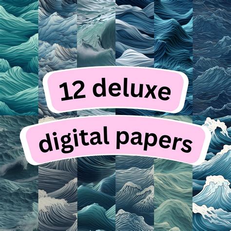 Digital Paper Waves Scrapbook Set 12 Tiling Digital Papers Printable ...