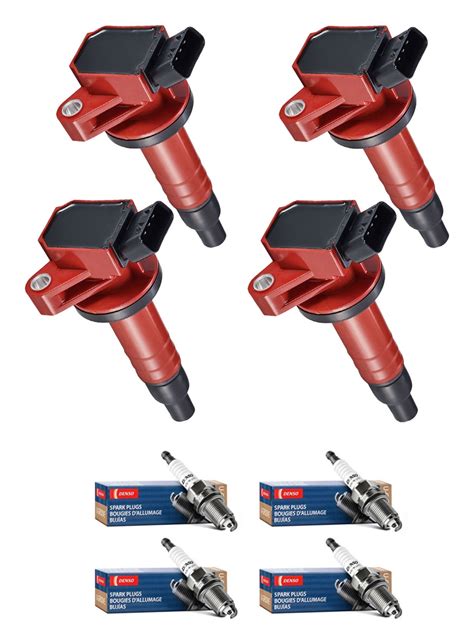 Set Of 4 Isa Red Color Ignition Coils And 4 Denso Spark Plugs Compatible With 2000 Toyota