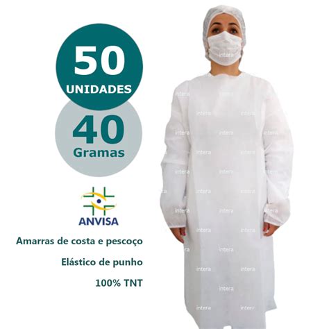 Avental Descartável Branco manga longa TNT GRAMATURA 40 KIT 50